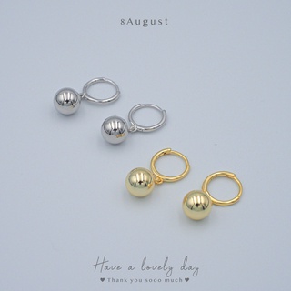 8August ต่างหูเงินแท้ ต่างหูห่วง จี้ลูกบอล ตุ้งติ้ง กระดิ่งกลม น่ารัก ขนาด 9mm Ball Hoop Earrings S925 (A29)