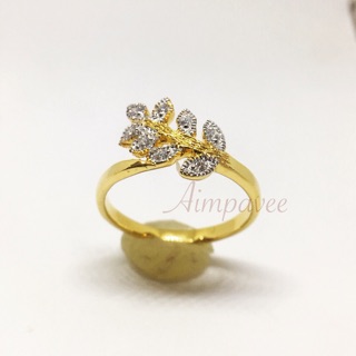 แหวนใบมะกอก เพชรแท้น้ำ 97 ทอง 37.5