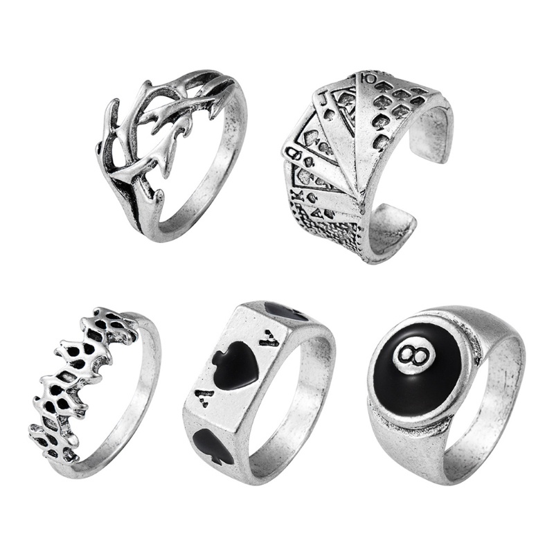 CS Vintage Alloy Games Royal Sraight Casino Flush Festival Party Ring 5 ชิ้น