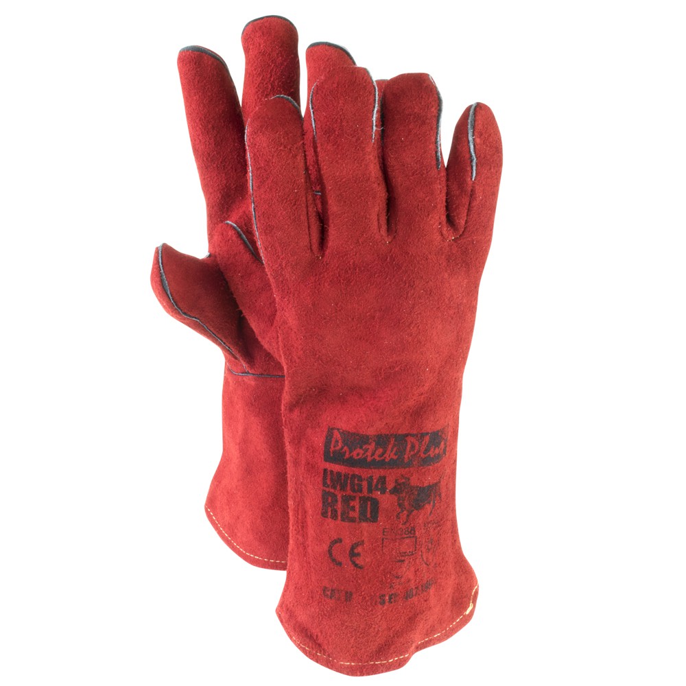 LWG14 RED WELDING GAUNTLET 14 ถุงมือหนังงานเชื่อม ยาว 14 นิ้ว สีแดง ซับ ...