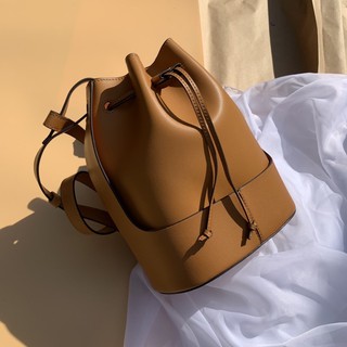 Balloon bucket - tan leather -หนังวัว