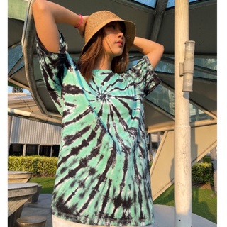 เสื้อมัดย้อมสีสด UNISEX | TIE DYE T-SHIRT | ผ้า Cotton100% - KT115-พฤษภาคม (เขียวมิ้น-ดำ)