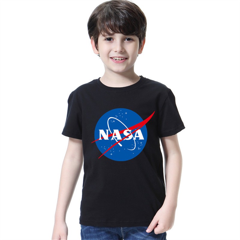 NASA Retro โลโก้ Vintage Look Space Boys Cotton T-Shirt เสื้อผ้าแขนสั้น