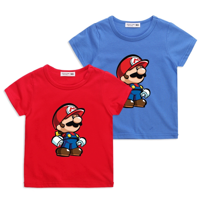 **Ready Stock**ซูเปอร์มาริโอ สปอตร้อนขายฤดูร้อนเด็กแขนสั้นผ้าฝ้ายเสื้อยืดผู้ชายและเด็กผู้หญิง'เสื้อผ้าการ์ตูนซูเปอร์มาริโอด้านบน
