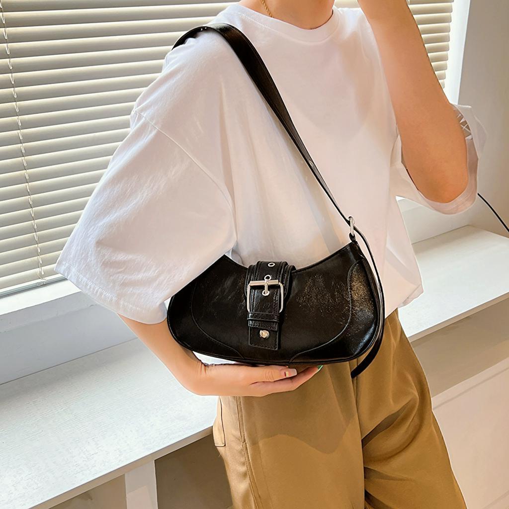 1 PC มีสไตล์ Minimalist สีทึบ PU หนังอานกระเป๋าแม่เหล็กดูดปรับสายคล้องไหล่ผู้หญิงไหล่กระเป๋าสําหรับ Commute/Travel