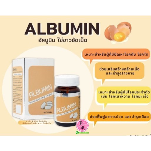 HOF ALBUMIN 1000 mg 60 เม็ด ผงไข่ขาวเม็ด  โปรตีนจากไข่ขาว  ช่วยให้ร่างกายแข็งแรง Pharmahof [7828]