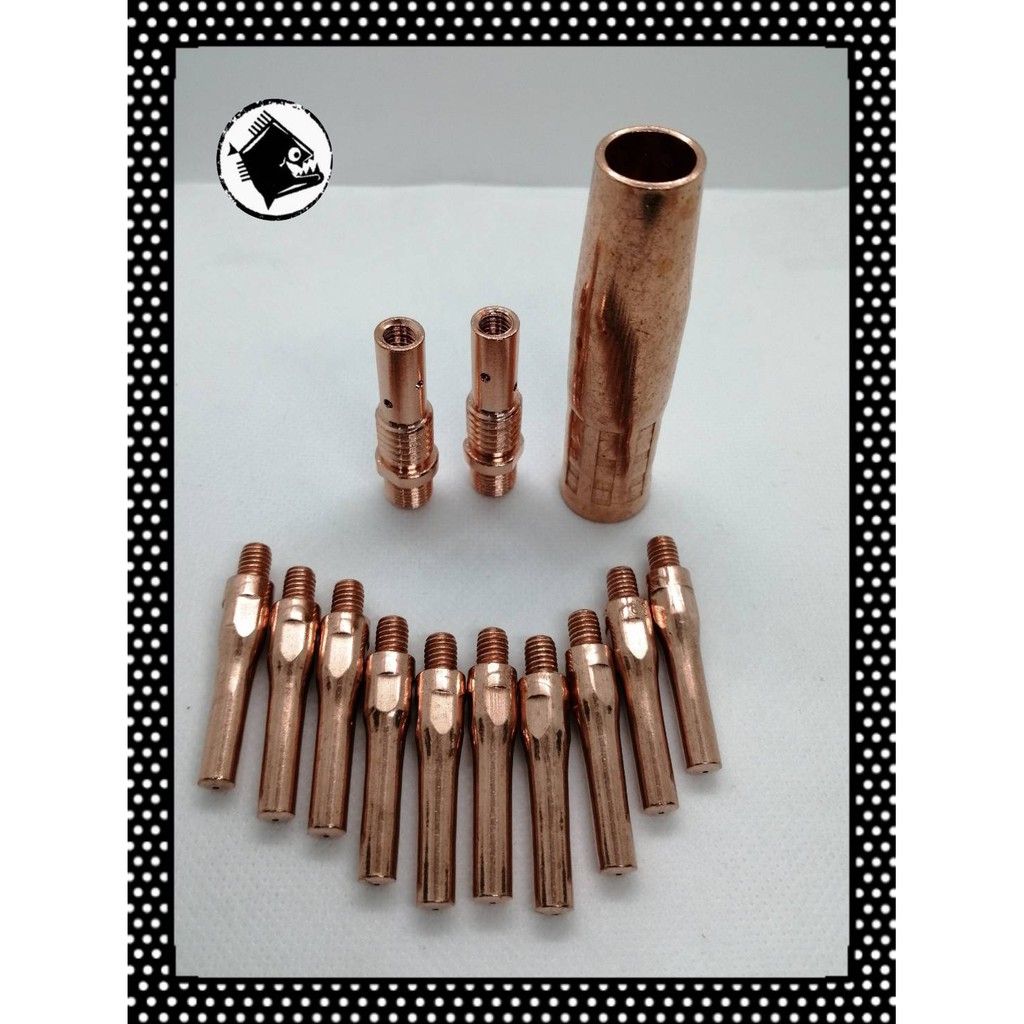 Contact tip pana 0.8mm./Tip Body copper หัวเชื่อม Co2/MIG พร้อม Nozzle pana200 และ ปลอกหัวเชื่อม ซีโอทู .ใช้กับสายเชื่อม