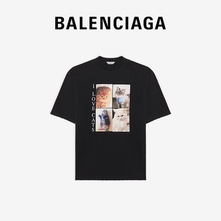 แขนสั้นcrew neckเสื้อยืด พิมพ์ลาย I LOVE CATS Balenciaga สินค้าใหม่S-XXXXL