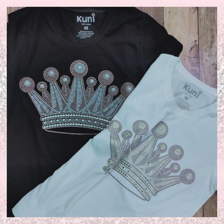 KUNI # G-109 เสื้อยึดประดับเพชรรีด Rhinestone แฟชั่น สีดำ/สีขาว/ลายมงกุฎสวยเก๋/ดีไซน์ไม่ซ้ำใคร/สวยงาม