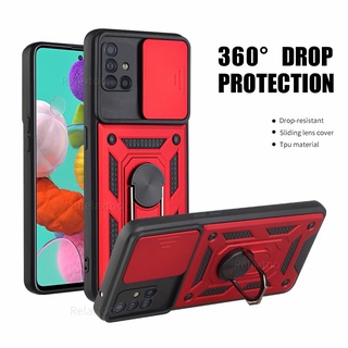 Shockproof Armor Casing For Samsung Galaxy A21S A51 A31 A11 M11 A71 5G 4G Slide Back Camera Lens Protect Full Protection Ring Stand Phone Case Cover