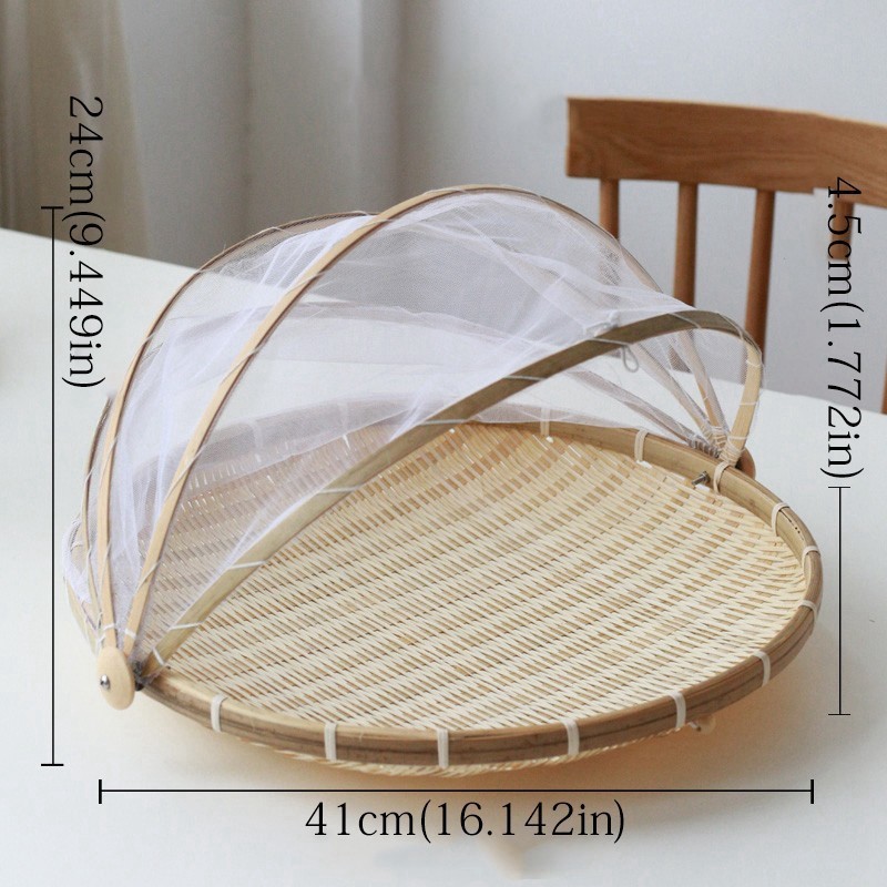 ¤Handmade Bamboo Woven Bug Proof Wicker Basket Dustproof Picnic Fruit