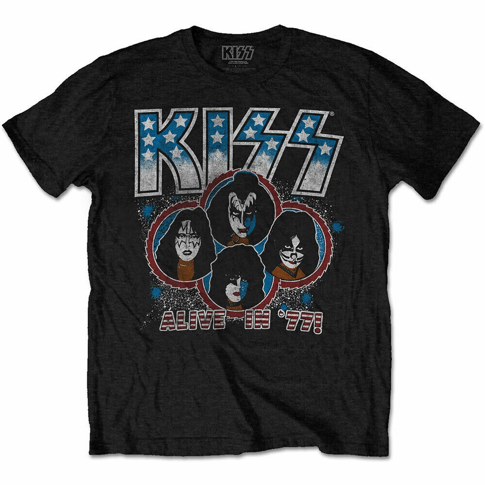 [COD]Kiss band alive in '77 เสื้อยืดคอกลม แขนสั้น ผ้าฝ้าย 100% พิมพ์ลาย สีดํา สไตล์ฮิปฮอป