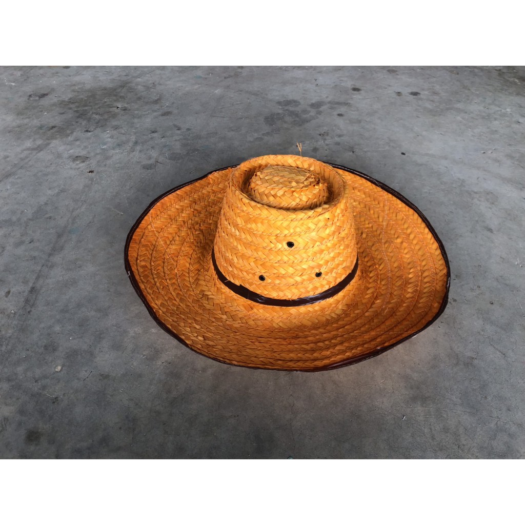 หมวกห้าตาไก่ ไม้ไผ่สานละเอียดย้อมสีส้ม ปีกกว้าง 4 นิ้ว By Niran.hat