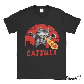 ผ้าฝ้ายคอกลมเสื้อยืด พิมพ์ลาย Catzilla Dammit90sfrom S-4XL