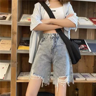 Swan shop แฟชั่นกางเกงขาห้าส่วนขาดรู้ผ้าเดนิมทรงตรงสวยเข้ารูป สไตล์เกาหลีฤดูร้อน รุ่นใหม่