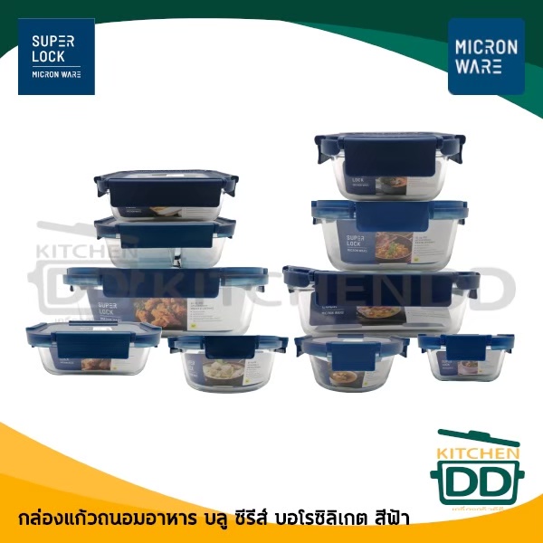 กล่องแก้วถนอมอาหาร ฝาสีฟ้า บลู ซีรีส์ แก้วบอโรซิลิเกต JCP - 1 ใบ