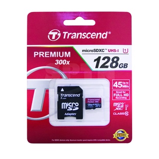 เมมโมรี่การ์ด TRANSCEND MICRO SDXC UHS-I U1 128GB. PREMIUM 300X CLASS10