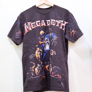 เสื้อวงMEGADETH ลายโอเวอร์ปริ้น สไตล์วินเทจ สกรีนทั้งตัว ผ้านอก เสื้อOVP เสื้อวินเทจญี่ปุ่น เสื้อโอเวอร์ไซส์