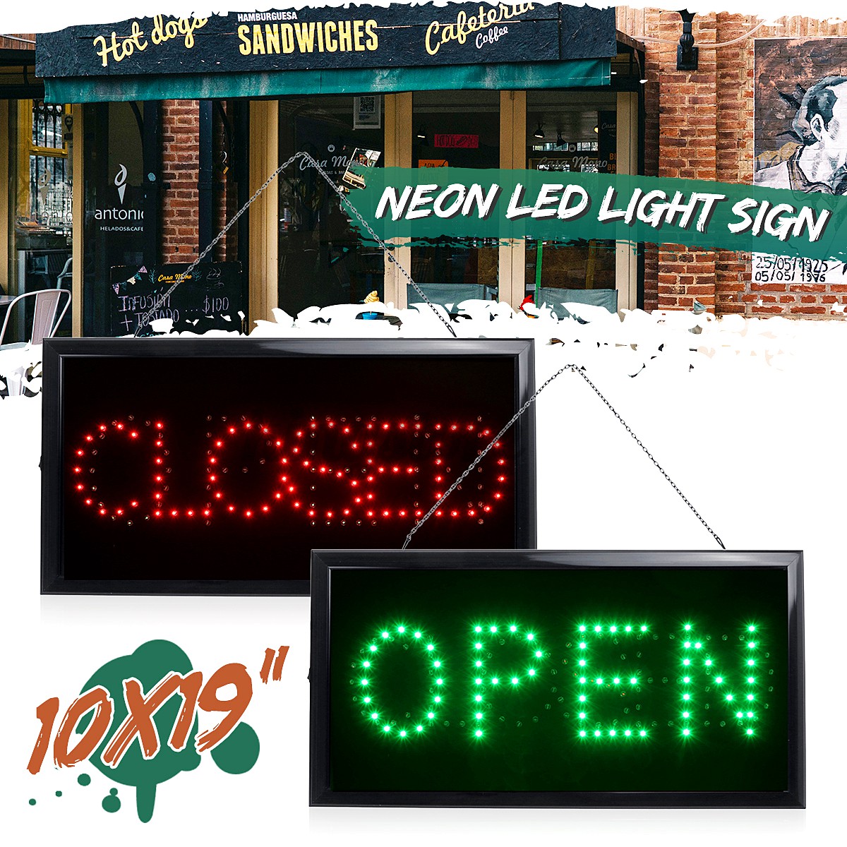 Flashing LED Neon Light Business Sign OPEN CLOSE 2 in 1 Display Cafe ...