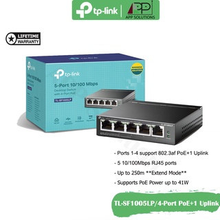 TP-LINK Switch(สวิตซ์ฮับ)10/100 4-Port PoE+/1Uplink รุ่นTL-SF1005LP(ประกันLifetime)