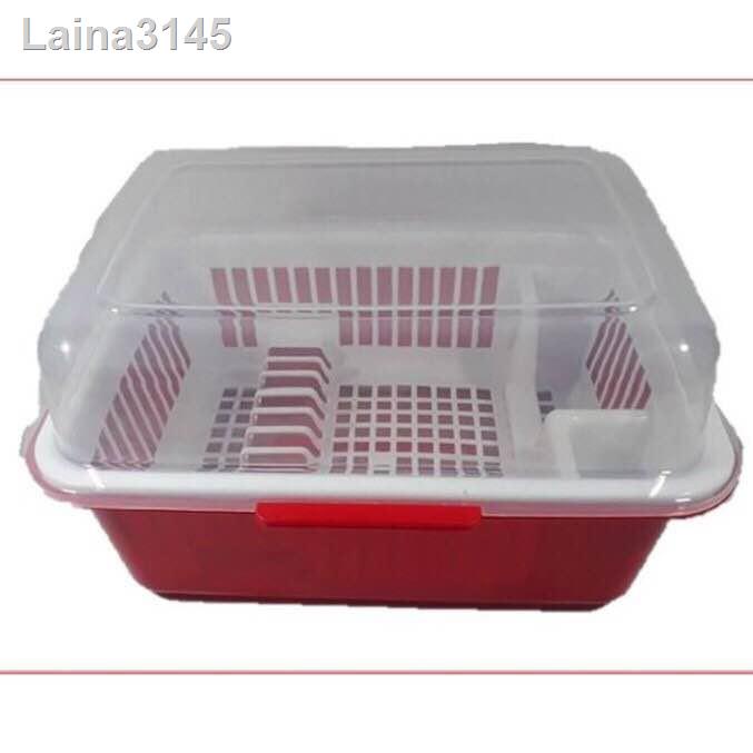 ราคาต่ำสุด❁◊☌(พร้อมส่ง)ที่คว่ำจาน แบบมีฝาปิดT802 (ขนาดSize กว้าง 38cm x ยาว 45cm สูง 25cm.)