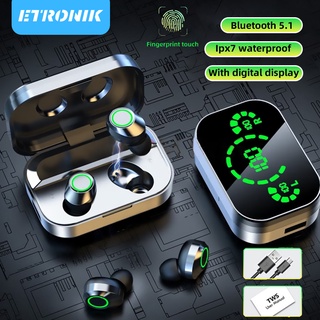 ETRONIK ใหม่ YD03 tws 9D 5.3 ชุดหูฟังไร้สายบลูทูธ HIFI หูฟังหูฟังพร้อมไมโครโฟน TOUCH การตัดเสียงรบกวนหน้าจอ LED สำหรับเกมกีฬา