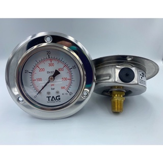 เกจวัดแรงดัน เกจวัดแรงดันแบบมีปีกหน้าแปลน 0~40 bar / 0~580 PSI ขนาดหน้าปัด 2.5 นิ้ว PRESSURE GAUGE "TAG" Technology