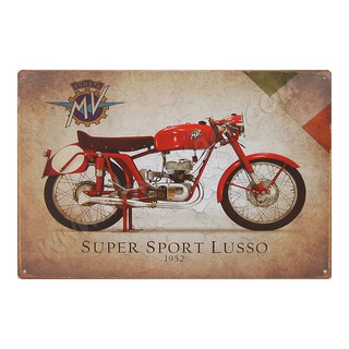 ป้ายสังกะสีวินเทจ AGUSTA Motorcycle Super Sport Lusso 1952