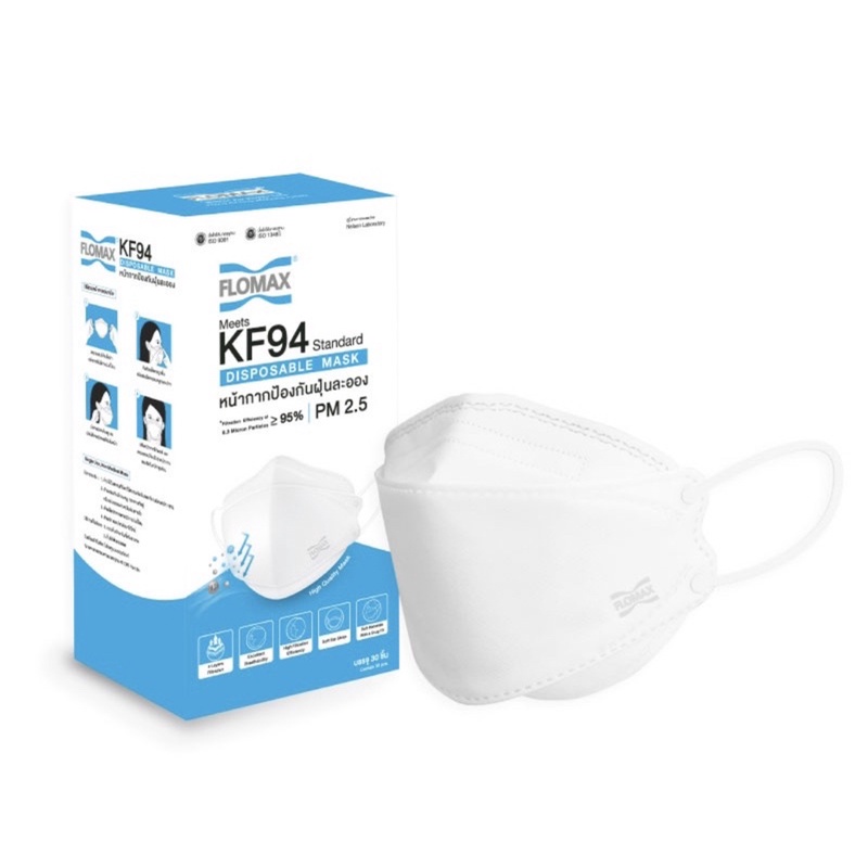 หน้ากากป้องกันฝุ่นละออง PM 2.5 😷(FLOMAX Meets KF94 Standard Disposable Mask.