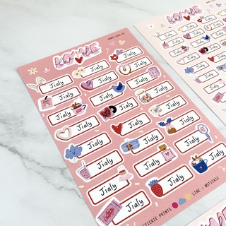 สติ๊กเกอร์ชื่อ กันน้ำ ลาย LOVE ( Name Sticker 4 sheet / set )