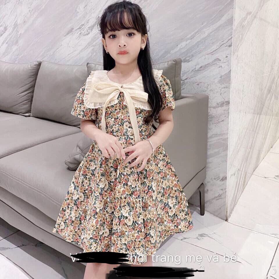 ชุดเดรสเด็กผู้หญิง ชุดเดรสคอปกโบว์ลายดอกไม้สวยมากสําหรับเด็กผู้หญิง - VBG-HH-HX