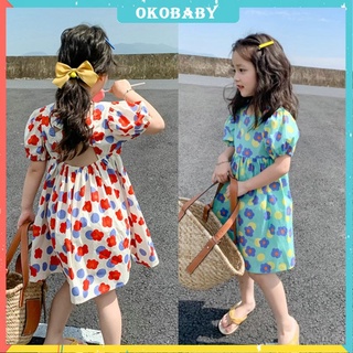 OKOBABY🌈พร้อมส่ง🌈ชุดเด็กผู้หญิง  เปลือยหลัง ลายดอกไม้ สีสันสดใส 1-6 อายุ