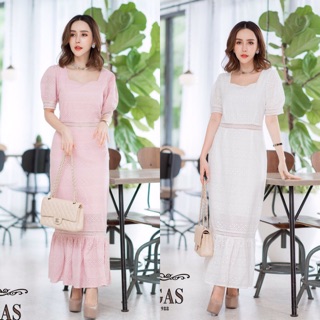 Maxi Dress ผ้าลูกไม้cotton ฉลุลาย