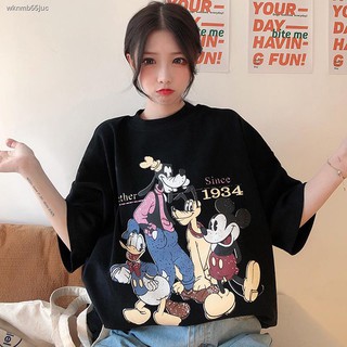 เสื้อยืดผ้าฝ้ายพิมพ์ลายขายดี เสื้อยืดมิกกี้Mickey T-shirtT-shirtเสื้อยืด❦∏✲School season Mickey Mouse แขนสั้นเสื้อยืดหญิ