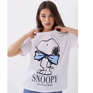 เสื้อยืด เสื้อยืดผู้ชาย90 เสื้อยืด สนู้ปปี้ Snoopy สีขาว เสื้อแฟชั่นผญ เสื้อยืดสีขาว เสือยืดผู้ชาย