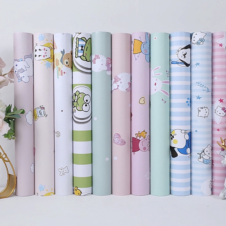 วอลเปเปอร์กว้าง0.45x 1เมตร,3 เมตร.ลายการ์ตูนน่ารักๆขนาด มีกาวในตัว สติ๊กเกอร์ติดผนัง ติดได้เองง่ายๆ wallpaper sticker