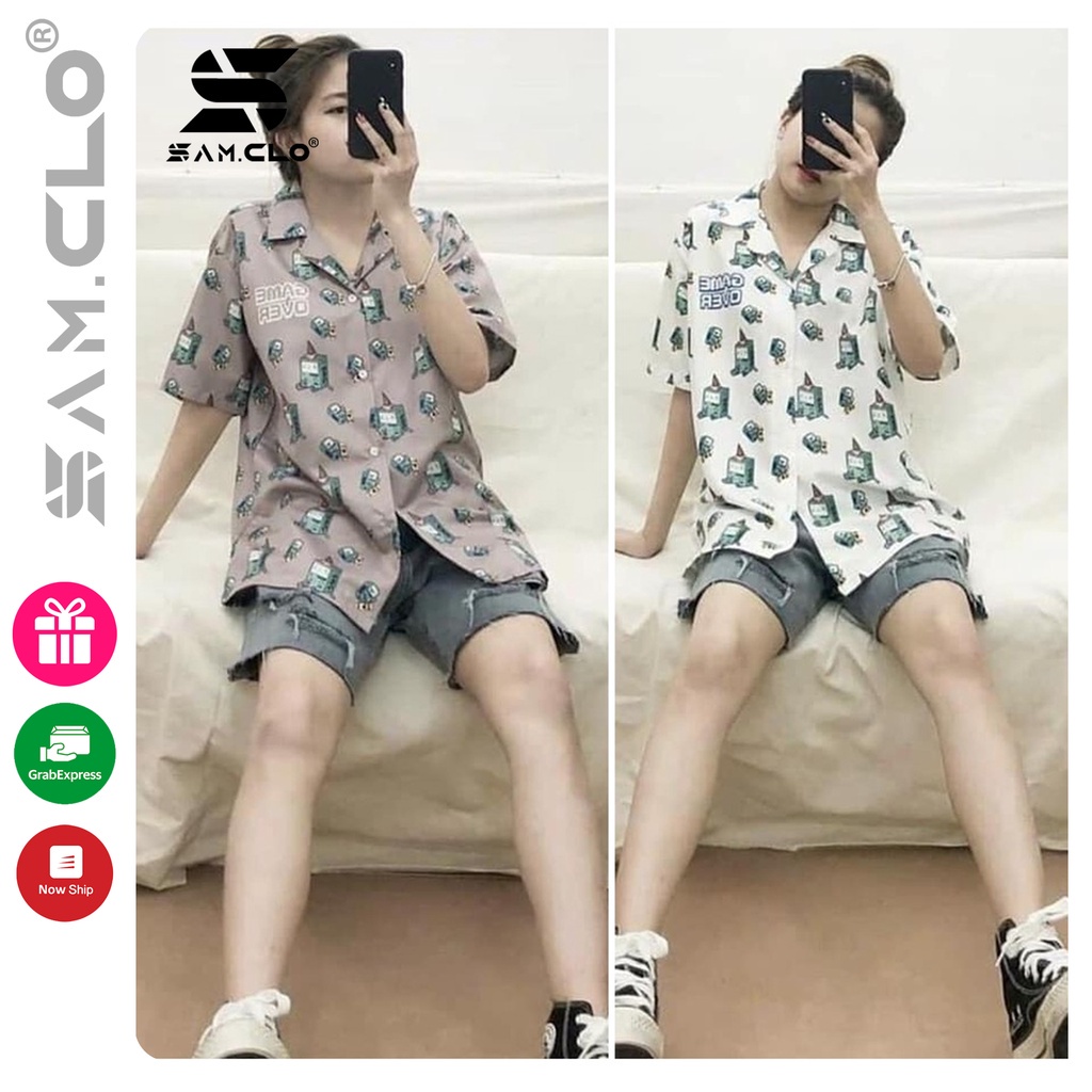 เสื้อเชิ้ตผู้หญิงพิมพ์ลาย 3D ทรงหลวม คอปกเปิด แขนสั้น - รูปทรงออลจัง ฟรีไซส์ unisex สําหรับคู่รัก กล