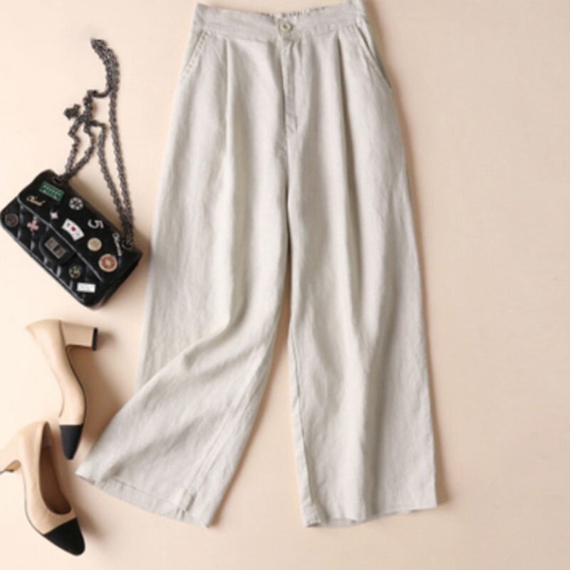 กางเกงมินิมอลผ้าฝ้ายลินินขากว้าง กางเกงทำงานขา9ส่วน เนื้อผ้านุ่มนิ่ม ใส่สบายSD4394 - รูปที่ 3