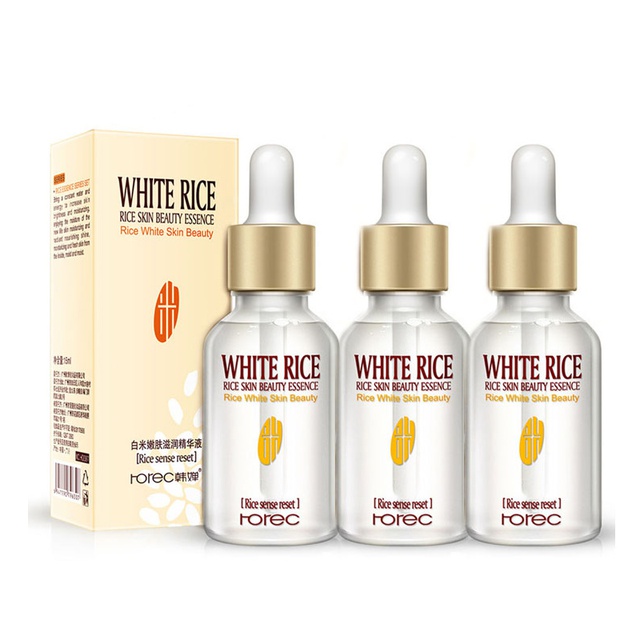สินค้าขายดี เซรั่มนมข้าว ผิวขาว Horec rice white skin beauty Essence ( เซ็ต 3 ขวด ) เซรั่มนมข้าว 15 ml.