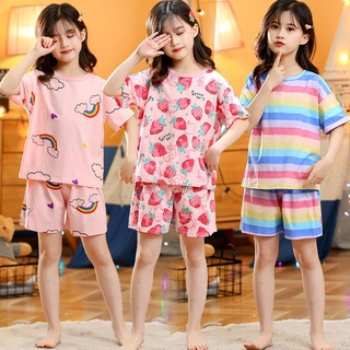 ชุดสูทแขนสั้นสำหรับเด็ก ชุดนอนผ้าฝ้าย แบบบาง สำหรับเด็กผู้หญิง ชุดโฮมwear