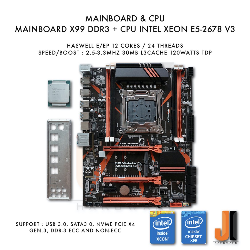 Mainboard OEM X99 LGA2011 (DDR3) + Xeon E5-2678 V3 No Fan (NEW)