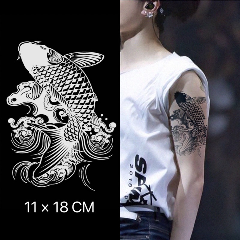 มาริส สัก เทคโนโลยีใหม่ มายากล ติดทนนาน 2 สัปดาห์ รอยสักกึ่งถาวร สักชั่วคราว สติ๊กเกอร์รอยสัก สักปลอม ปลาคาร์ฟ ปลาทะเล ง017