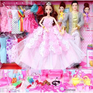 ELEGANT BARBIES DOLL SET ตุ๊กตาเจ้าหญิงเจ้าชาย เจ้าหญิงเด็ก พร้อมชุดเปลี่ยนและอุปกรณณ์กว่า 50 ชิ้น งานข้อต่อ แขนขยับได้