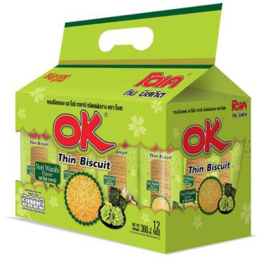 ส่งฟรี  OK ขนมปังแผ่นบาง รสโนริวาซาบิ ขนาด 30กรัม ยกห่อ 12ซอง THIN BISCUIT NORI WASABI     ฟรีปลายทาง