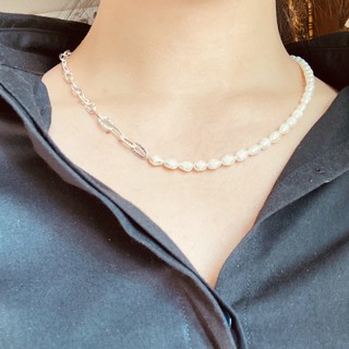 Pearl &amp; Chain Necklace ไข่มุกและอะไหล่เงินแท้💯 (LA PERLA BKK)