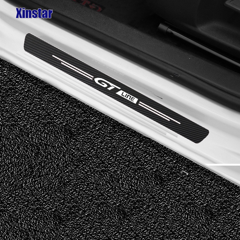 4 Pcs Car Door Sill Protector Universal 3d Carbon Fiber Scuff