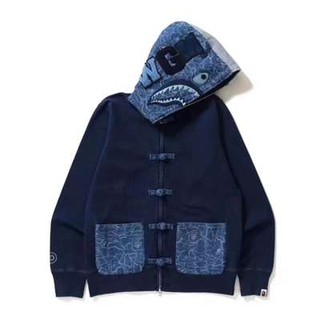 BAPE INDIGO SHARK blue buckle shark sweater hoodie