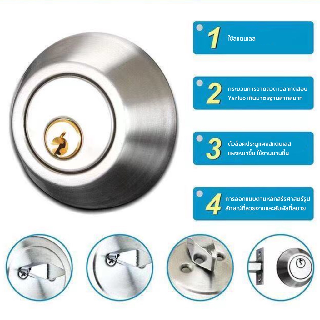อุปกรณ์ล็อคลิ้นเดียวแบบสองด้านสําหรับล็อคประตู แสตสเลส ทนทาน กันสนิม สีเงิน(Silver) - รูปที่ 4