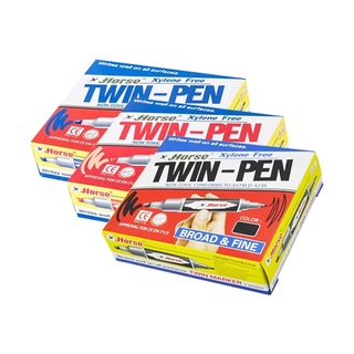 ปากกาเคมี 2หัว TWIN-PEN - หลากสี ปากกามจิก (12ด้าม/กล่อง) ตราม้า HORSE