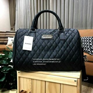 Restock! Mango Quilted bowling bagแท้💯outlet กระเป๋าถือหรือสะพายหนังนิ่มลายทางริ้วทรง Speedy รุ่นคลาสสิคไม่มีเอ้าท์